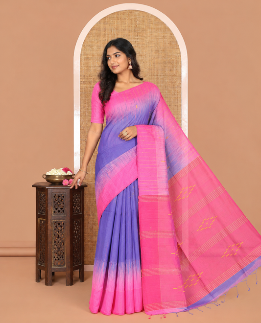 Royal Blue Khadi Linen Saree