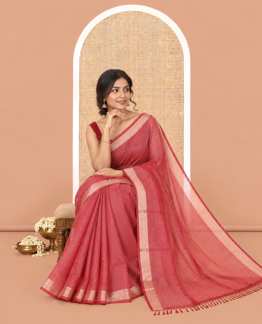 Maroon Linen Cotton Saree