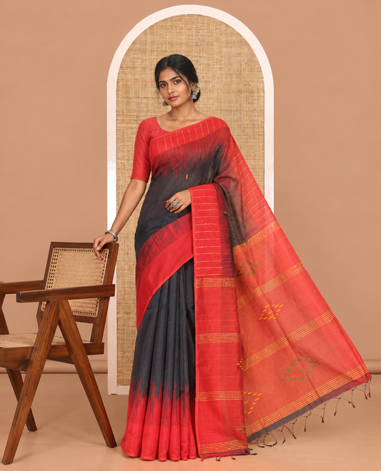 Black Khadi Linen Saree