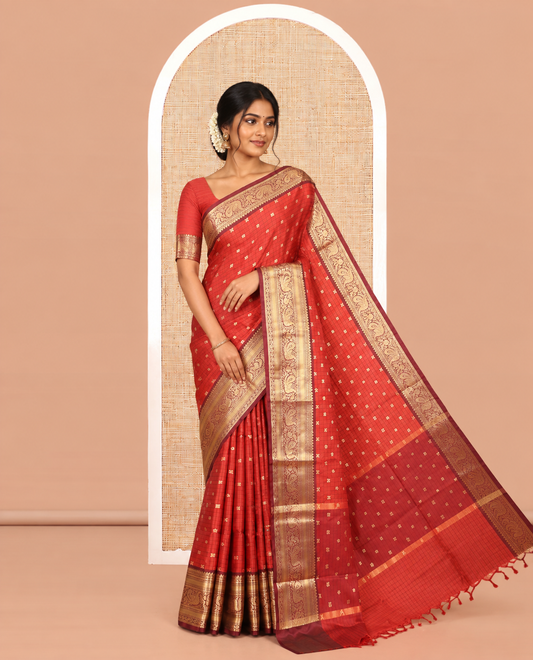 Red Semi-Katan Silk Saree