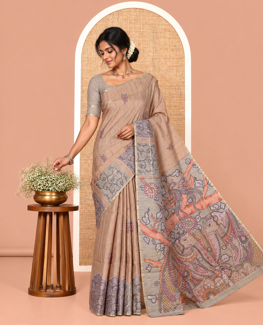 Brown Fancy Tussar Saree
