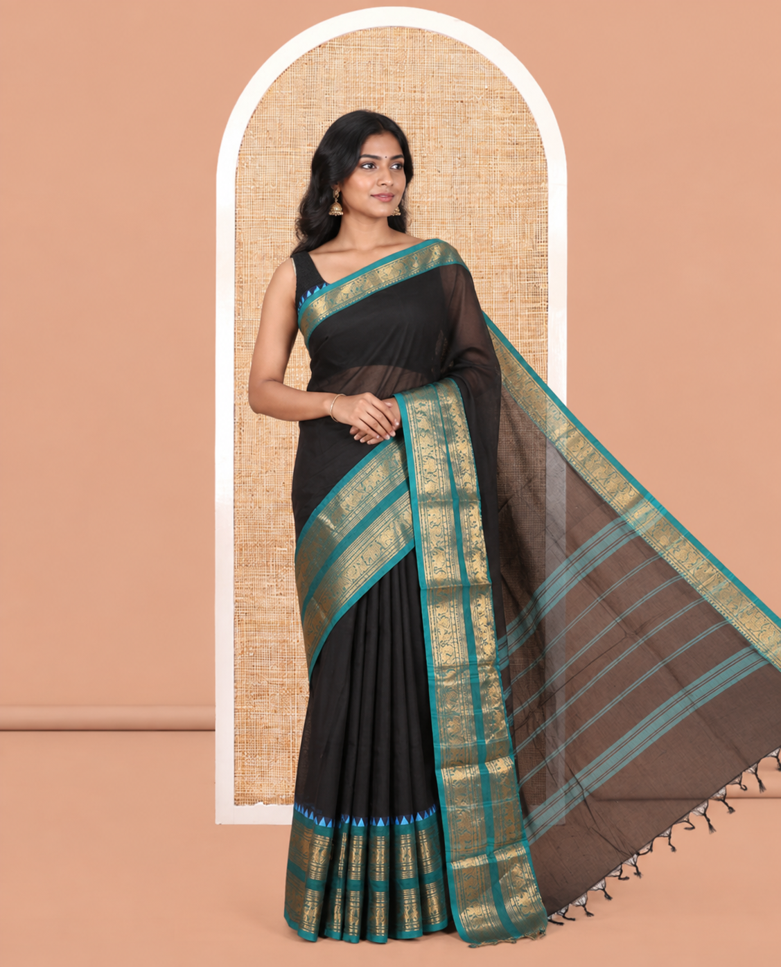 Black Plain Chettinad Cotton Saree