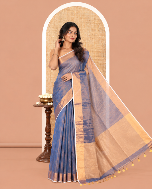 Blue Khadi Tissue Saree