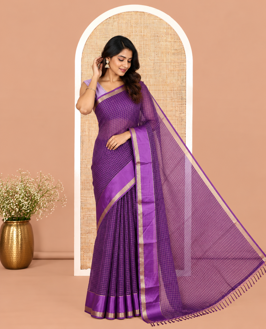 Dark Violet Moss Chiffon Saree