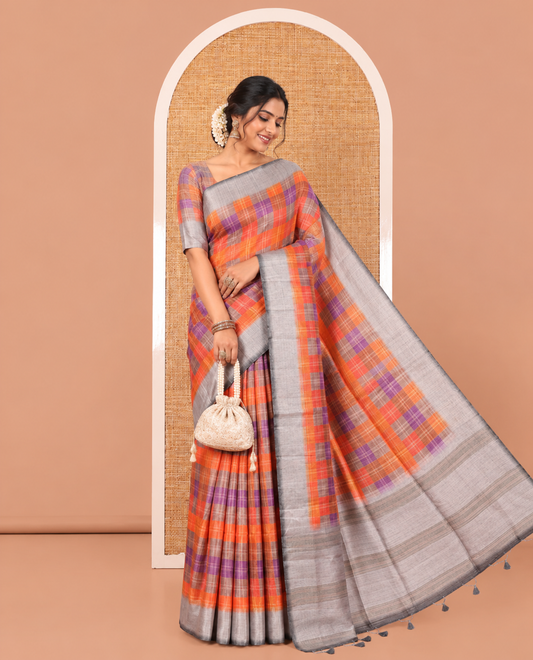 Grey Fancy Tussar Silk Saree