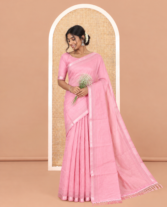 Pink Plain Chanderi Cotton Saree