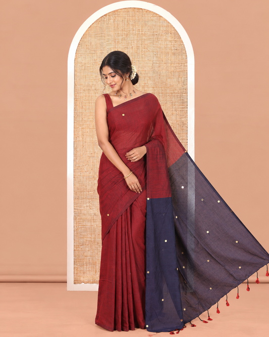 Borderless Red Khadi Cotton Saree