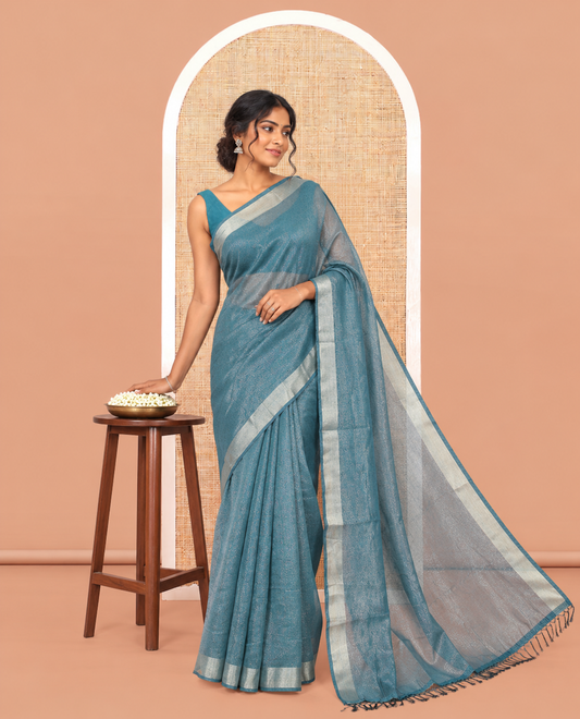 Borderless Rama Chiffon Saree