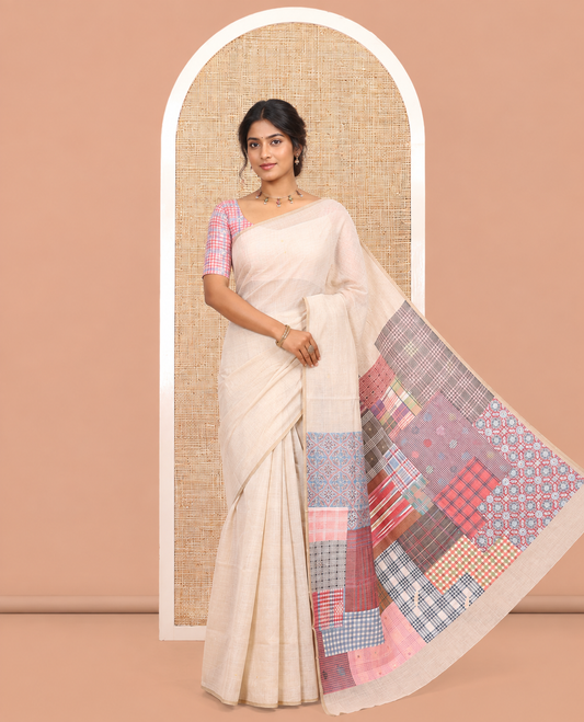 Borderless Chikku-Pink Munga Cotton Saree
