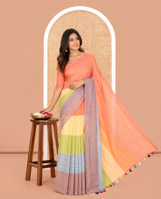 Borderless Lavender Khadi Cotton Saree