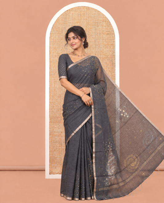 Elephant Grey Chanderi Cotton Saree