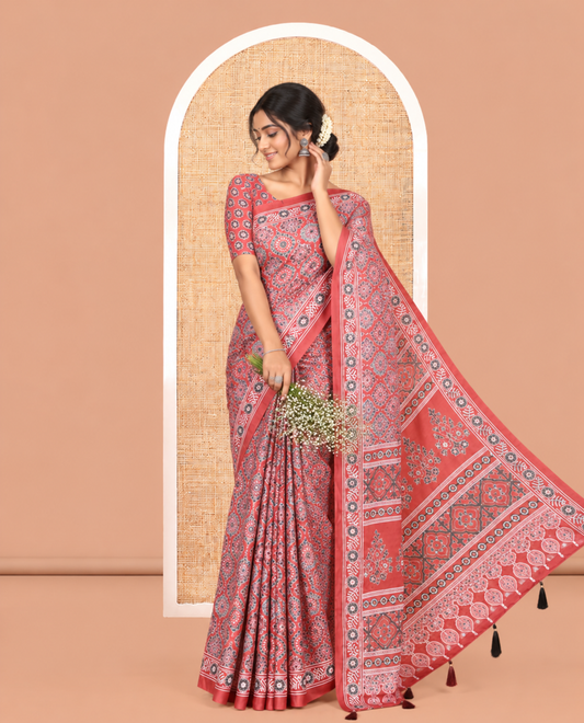 Rust Satin Crepe Saree