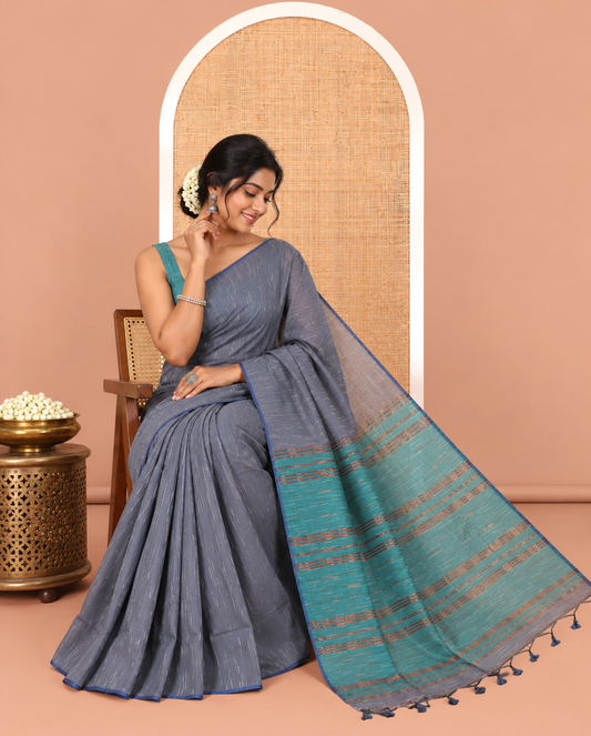 Borderless Grey Khadi Cotton Saree