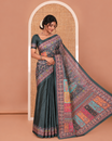 Green Geometric Patterns Kaleidoscope Colored Printed Mirror Embroidered Half Half Masakali Saree Printed Border Pallu Of Embroidery Work Plain Blouse