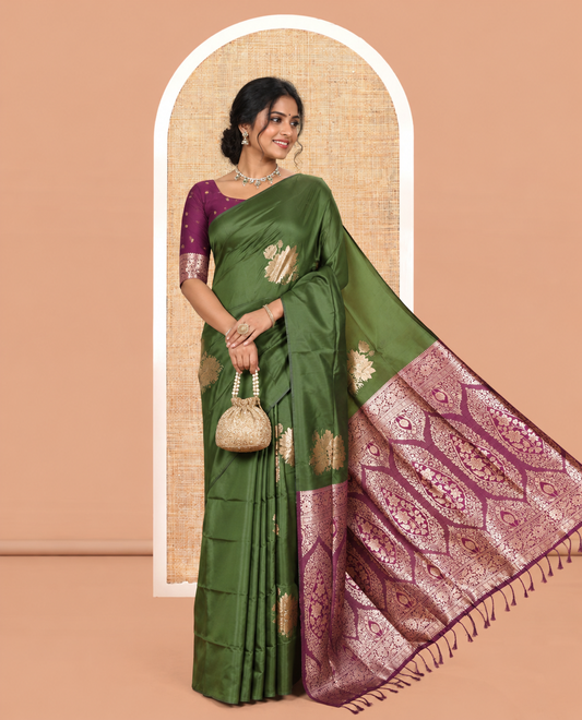 Borderless Olive Green Elite Soft Silk Saree