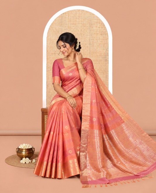 Honey Color Semi-Soft Silk Saree