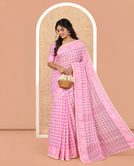 Baby Pink Bengal Cotton Saree