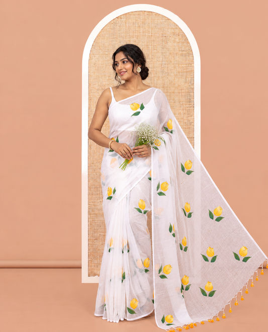 Borderless Off-White Khadi Mul Cotton Saree