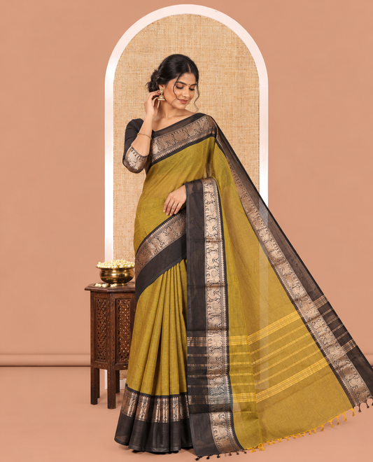 Mustard Plain Chettinad Cotton Saree