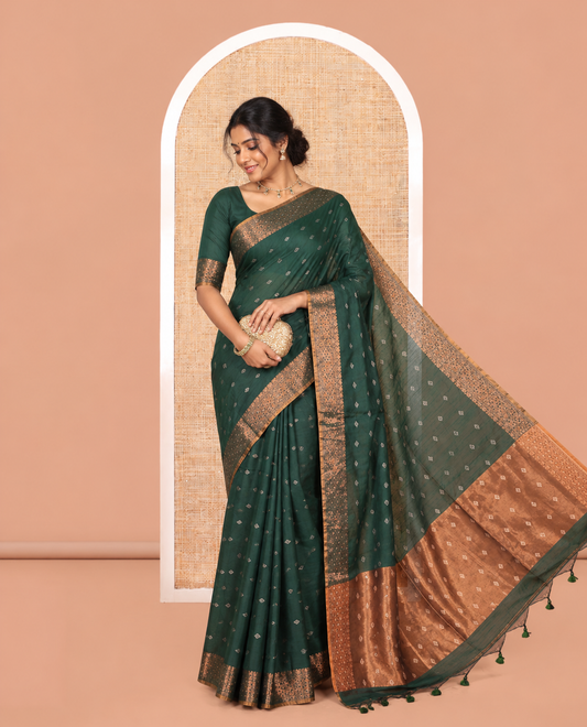 Bottle Green Khadi Cotton Saree