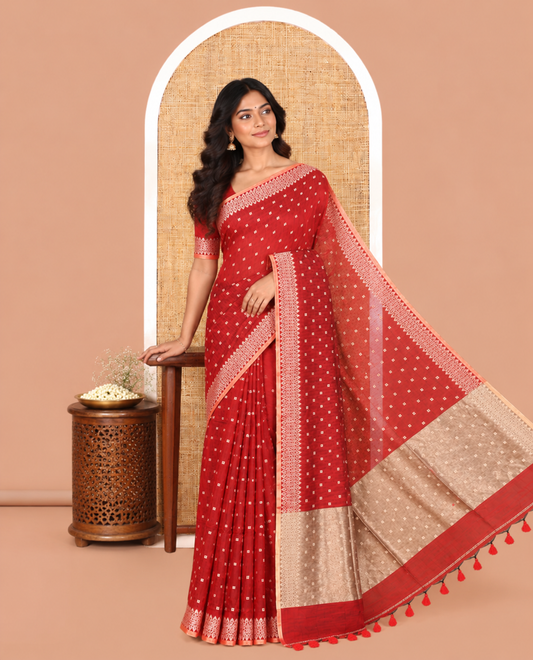 Maroon Khadi Cotton Saree