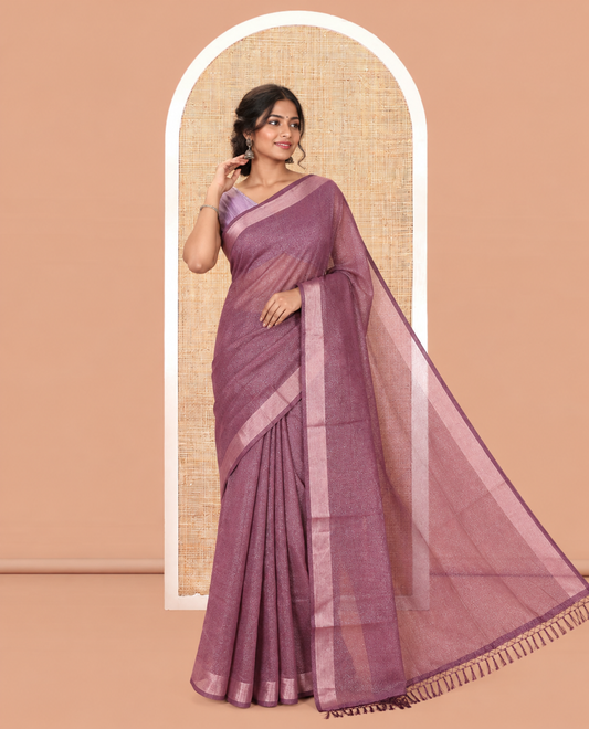 Purple Linen Cotton Saree
