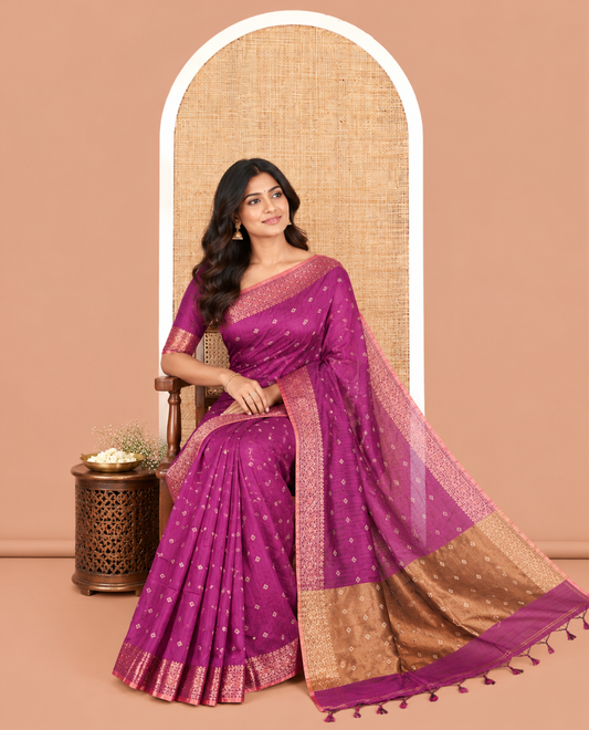 Violet Khadi Cotton Saree