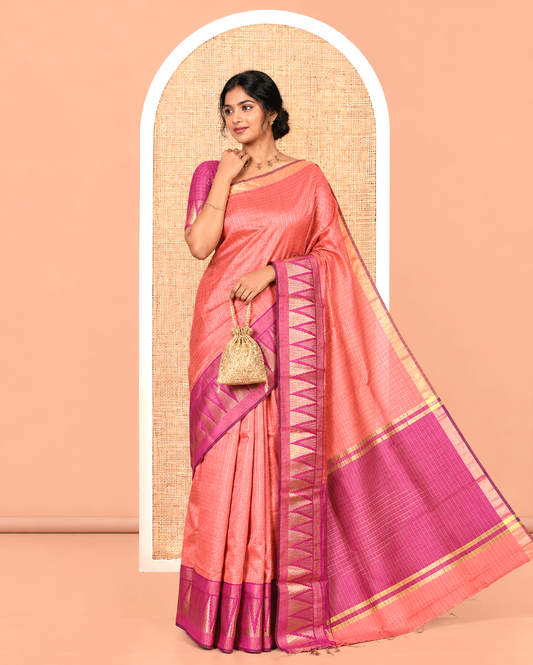 Onion Pink Semi-Raw Silk Saree