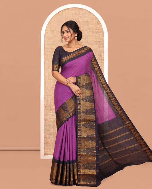 Violet Plain Sungudi Cotton Saree