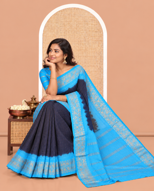 Navy Blue Sungudi Cotton Saree