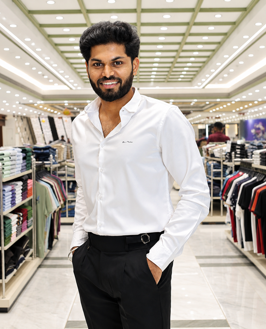 White Solid Satin Formal Shirt, Featuring a Spread Collar, Full Sleeves, Slim Fit, and Regular Length