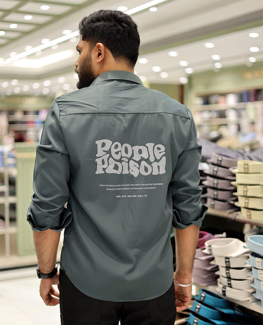 Green Cotton-Blended Casual Shirt Features Typographic Print, Full-Sleeves, a Spread Collar, a Regular Fit, and a Regular Length