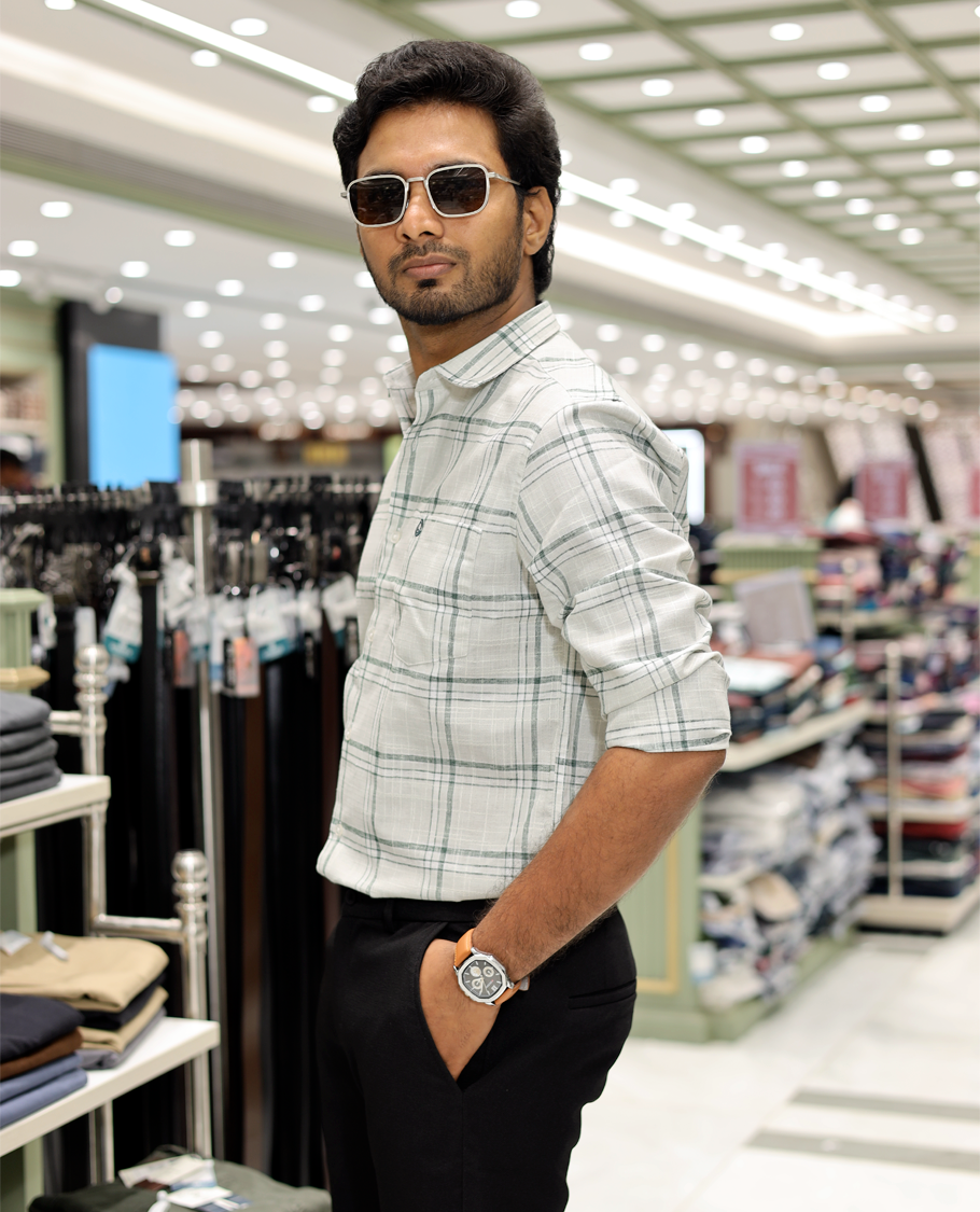 Green Cotton-Linen-Blended Casual Shirt