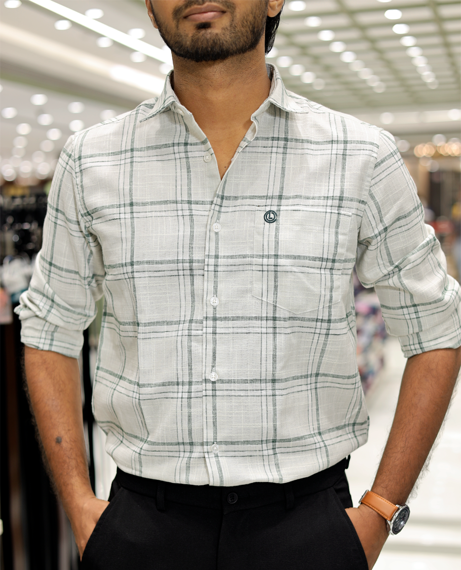 Green Cotton-Linen-Blended Casual Shirt