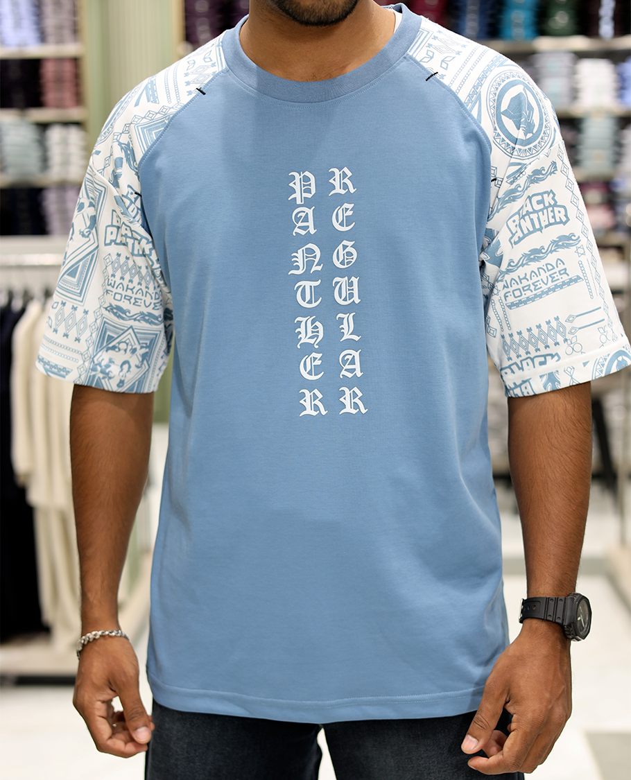 Blue Cotton-Blended Crew-Neck T-Shirt Features Typography Print, Printed Half-Sleeves, Regular Fit, and Regular Length