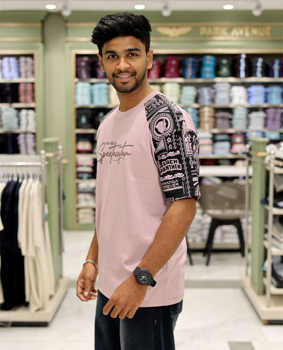 Mauve Cotton-Blended Crew-Neck T-Shirt Features Typography Print, Printed Half-Sleeves, Regular Fit, and Regular Length