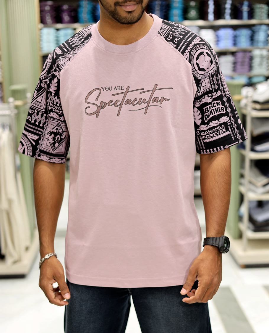 Mauve Cotton-Blended Crew-Neck T-Shirt Features Typography Print, Printed Half-Sleeves, Regular Fit, and Regular Length