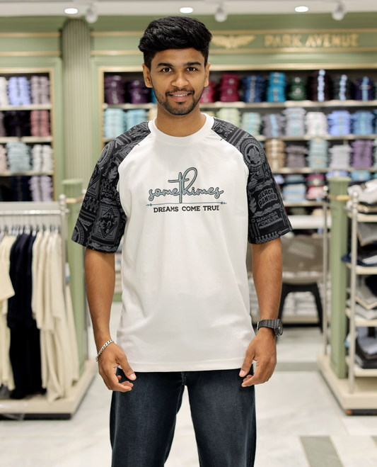 White Cotton-Blended Crew-Neck T-Shirt Features Typography Print, Printed Half-Sleeves, Regular Fit, and Regular Length