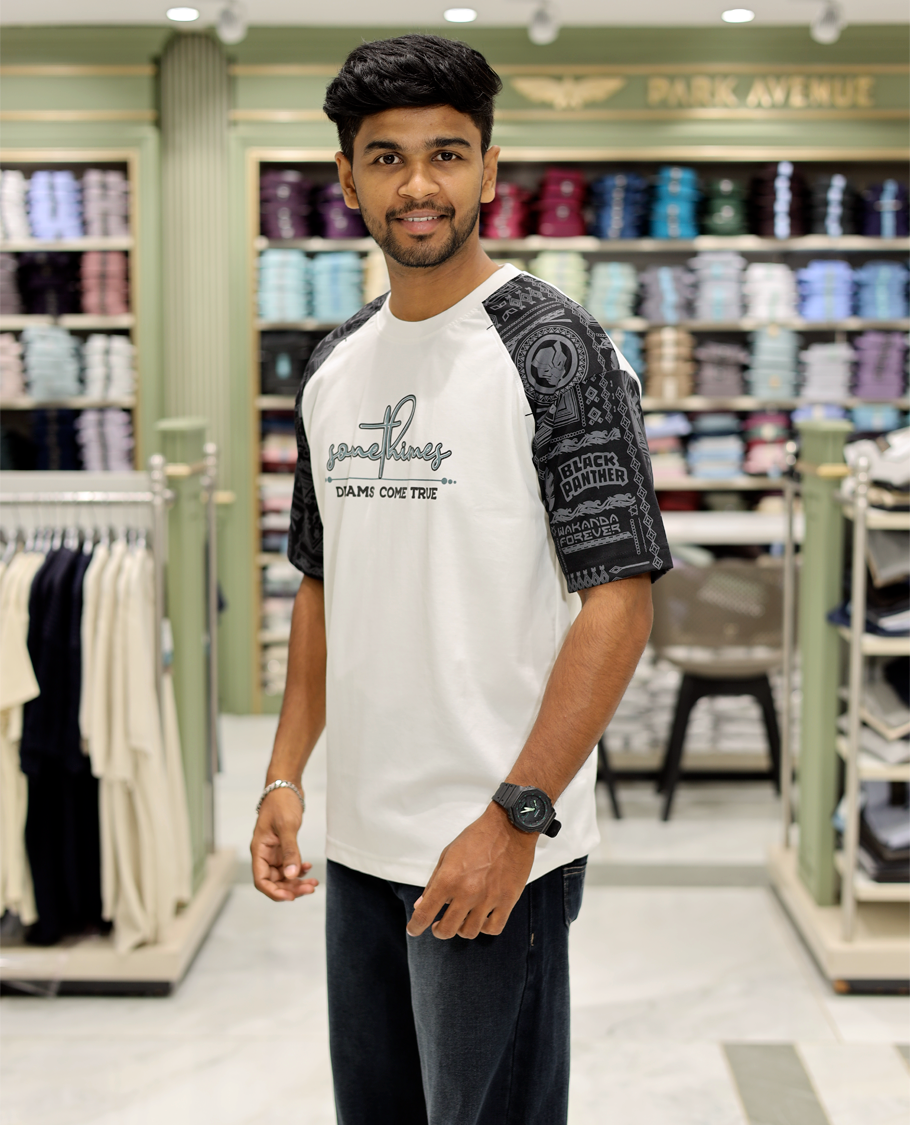 White Cotton-Blended Crew-Neck T-Shirt Features Typography Print, Printed Half-Sleeves, Regular Fit, and Regular Length