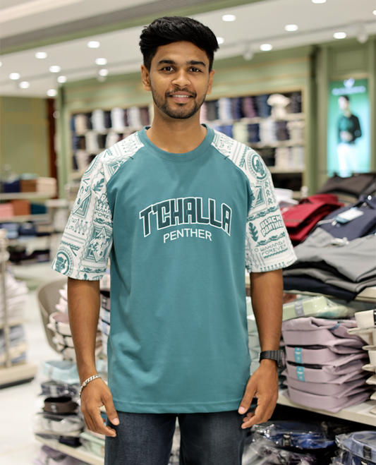 Green Cotton-Blended Crew-Neck T-Shirt Features Typography Print, Printed Half-Sleeves, Regular Fit, and Regular Length 
