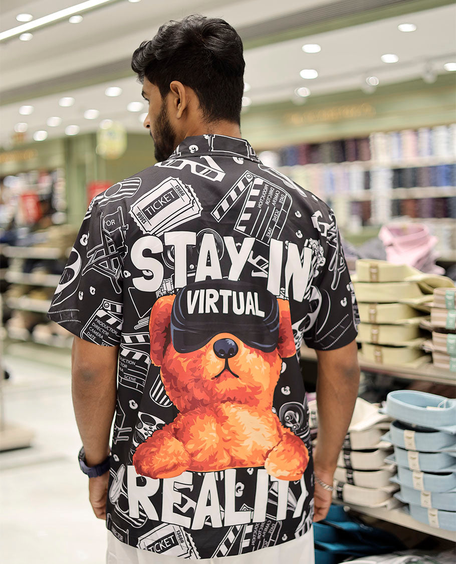 Multi-Color Poly-Blended Casual Shirt Showcasing Funky Cartoon Print, Half Sleeves, a Poly Collar, a Regular Fit, and a Regular Length