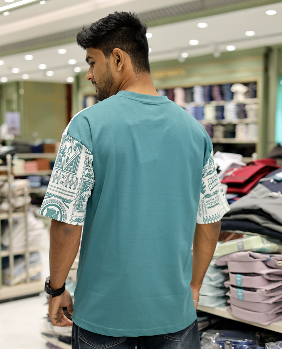 Green Cotton-Blended Crew-Neck T-Shirt Features Typography Print, Printed Half-Sleeves, Regular Fit, and Regular Length 