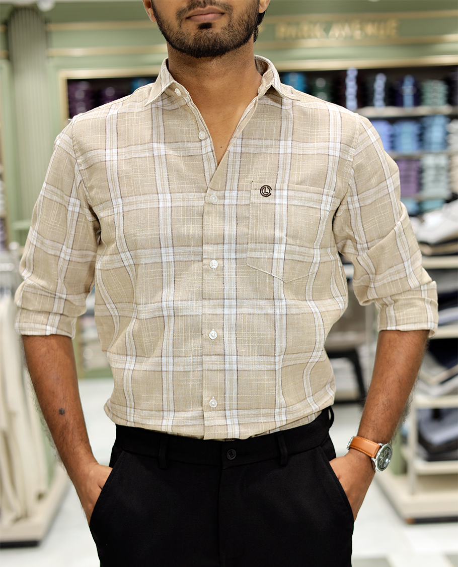 Beige Cotton-Linen-Blended Casual Shirt