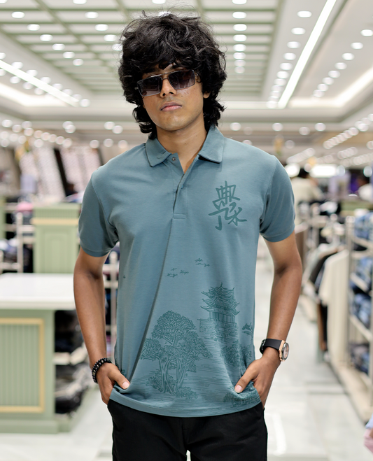 Dark Teal Cotton-Blended T-Shirt