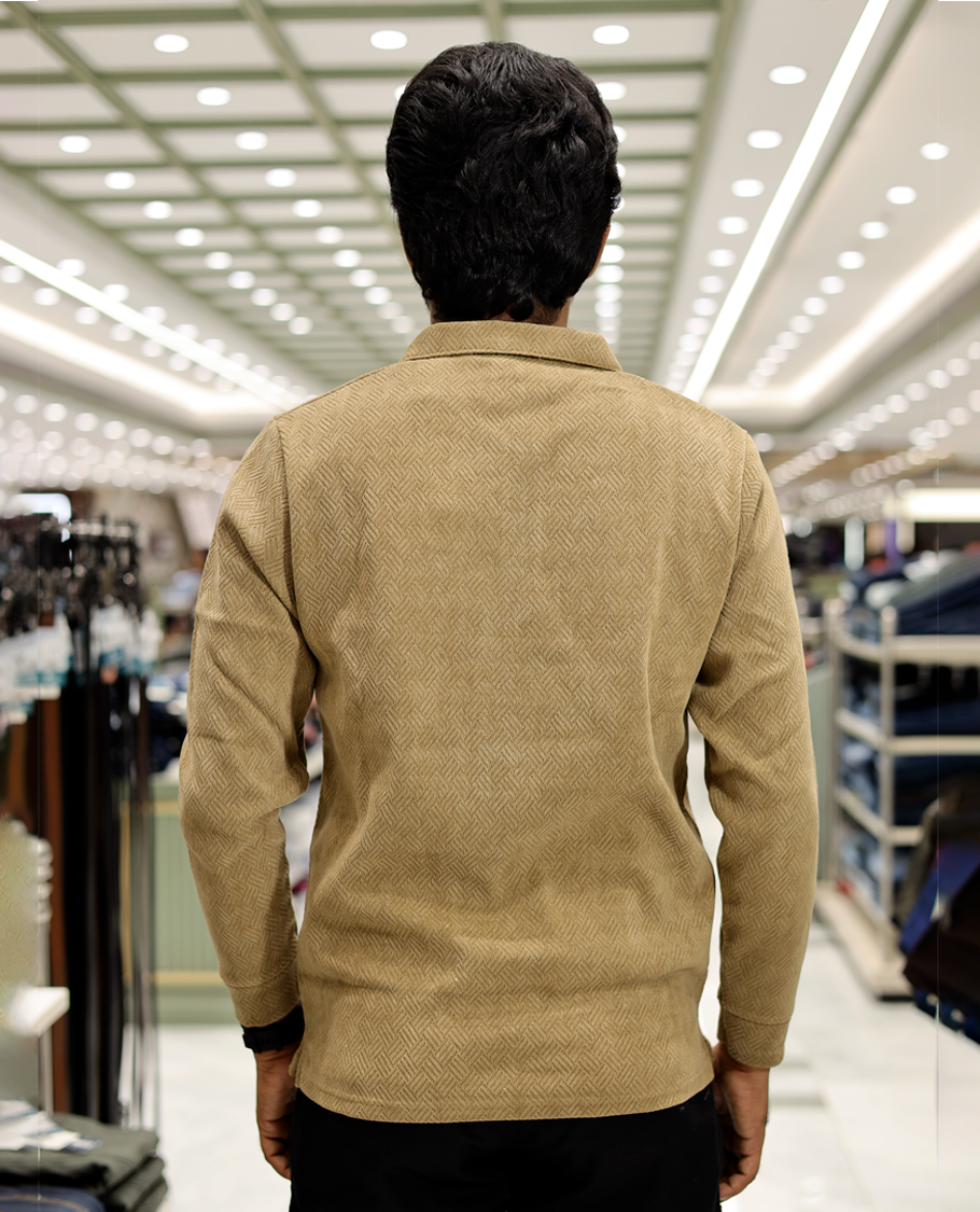 Coffee Poly-Blended Zipper T-Shirt Features Full-Sleeves, a Polo Collar, Regular Fit, and Regular Length 