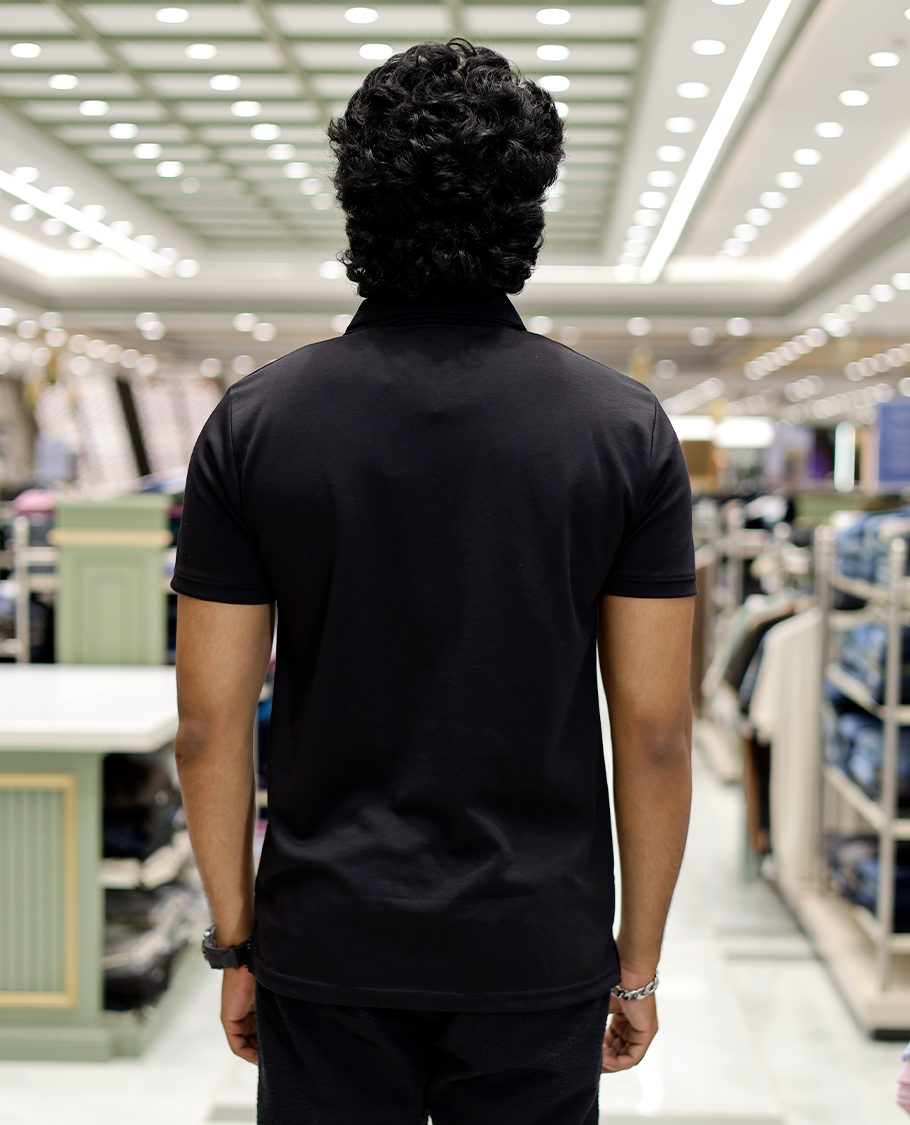 Black Intricate Print Cotton-Blended T-Shirt