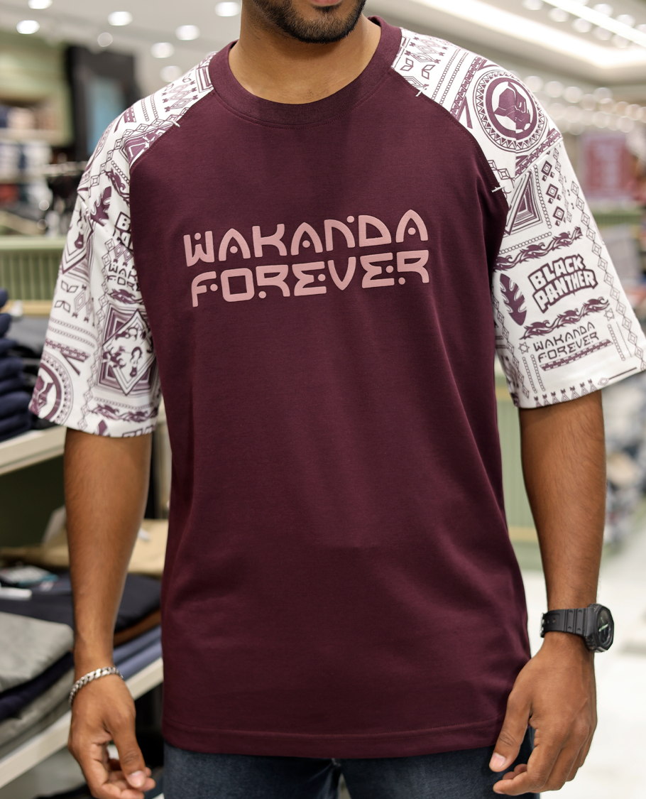  Maroon Cotton-Blended Crew-Neck T-Shirt Features Typography Print, Printed Half-Sleeves, Regular Fit, and Regular Length