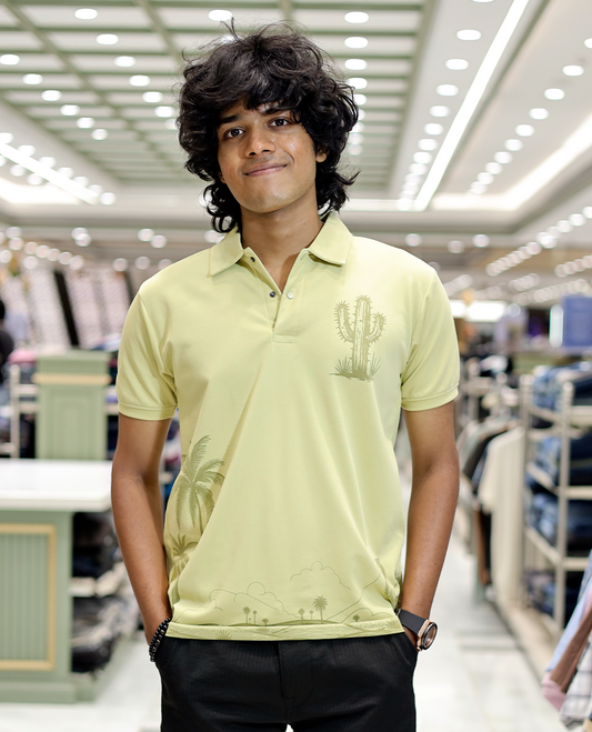 Green Desert Theme Cotton-Blended T-Shirt