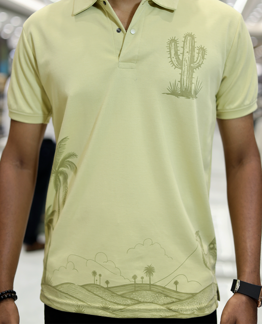 Green Desert Theme Cotton-Blended T-Shirt