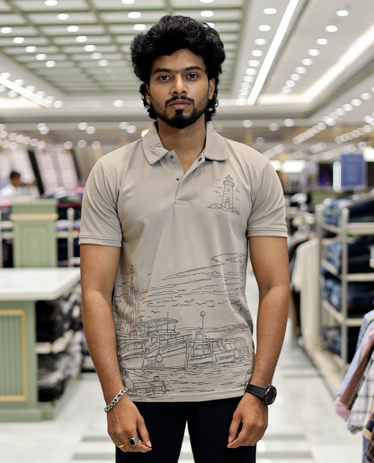 Beige Architecture Cotton-Blended T-Shirt